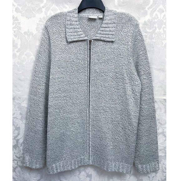 Sonoma Women’s White/Gray Full Zip Knit Cardigan Sweater Plus Size 1X GUC - Picture 1 of 7